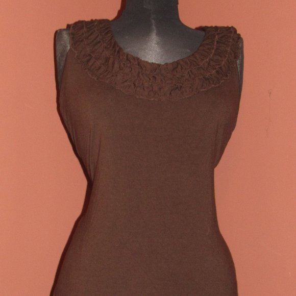 New York & Company Tops - Chocolate Brown Ruffle Neck Cami Tank Top - M
